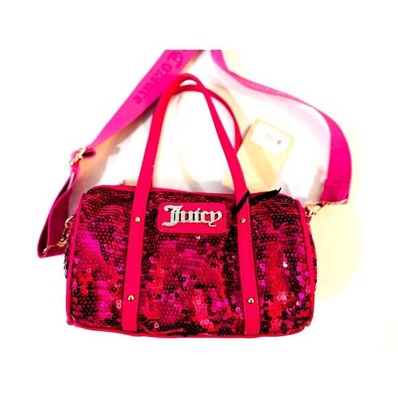 Juicy Couture Pink Sequin Barrel Bag Shoulder Crossbody Glitter Logo Charm NWT - Picture 2 of 6